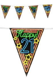 Vlaggenlijn 21 jaar neon 10 meter