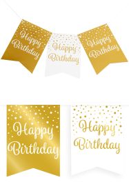 Vlaggenlijn Vaandel goud/wit Happy Birthday