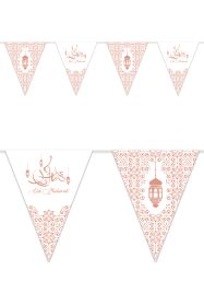 Vlaggenlijn plastic metallic Rose Goud, bedrukt met 'Eid Mubarak' 6 mtr