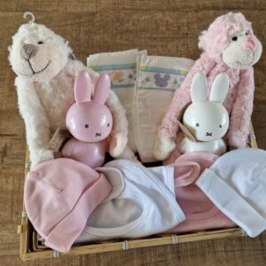 Kraammand tweeling meisjes roze/wit