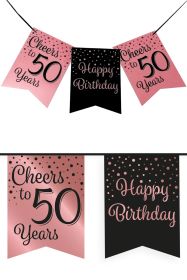 Vlaggenlijn Vaandel rose/zwart 50 jaar